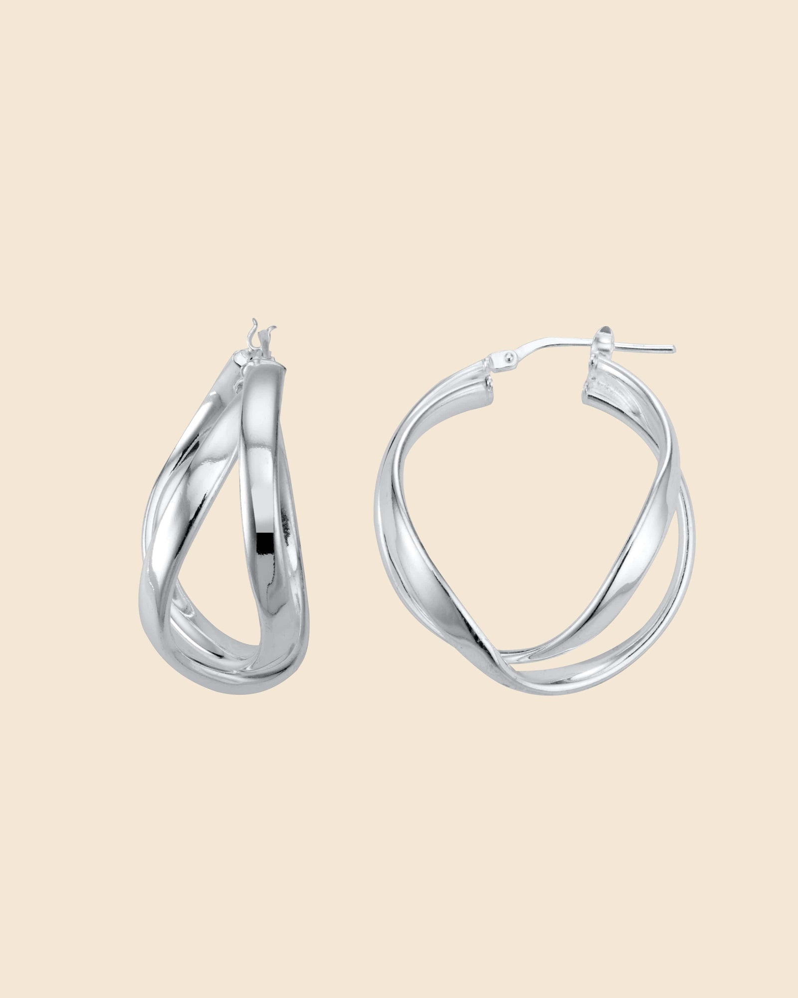Sterling Silver Wavy Crossover Hoops
