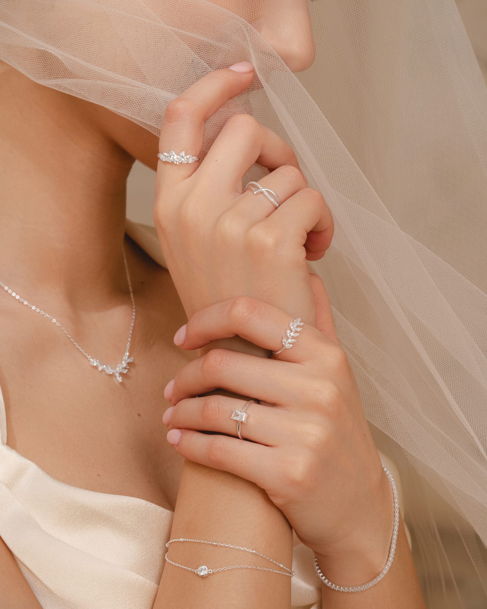 Sterling Silver and Cubic Zirconia Petal Leaf Vine Ring