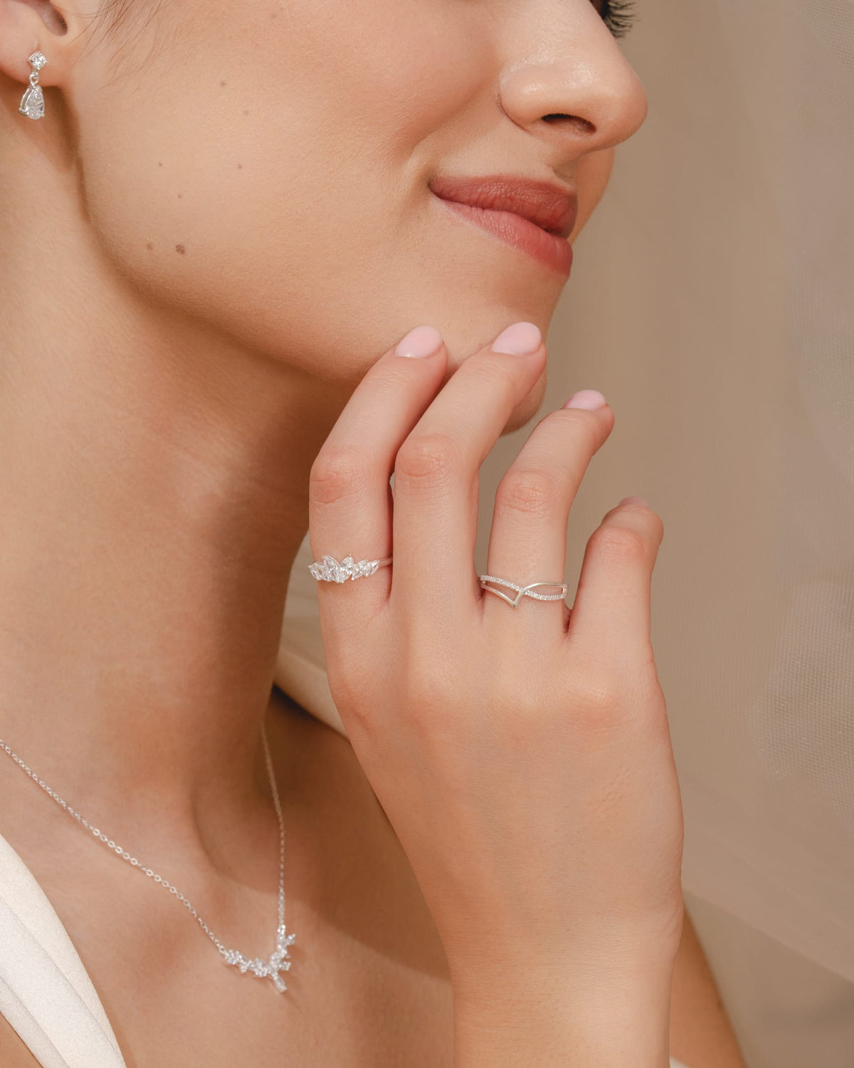Sterling Silver and Cubic Zirconia Marquise Fan Ring