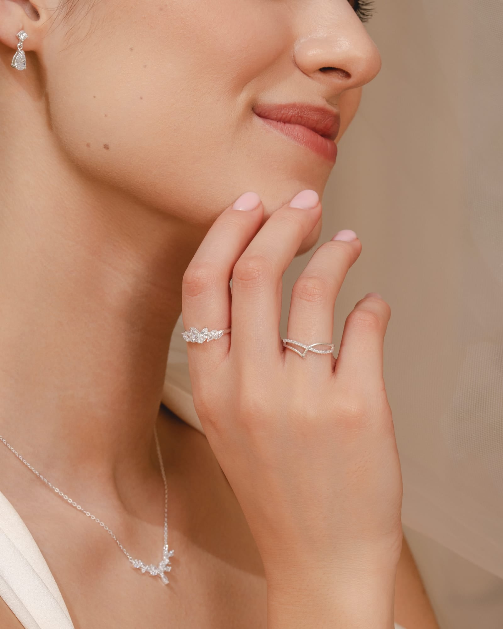 Sterling Silver and Cubic Zirconia Abstract Wishbone Ring