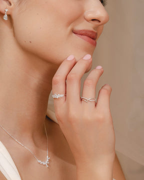 Sterling Silver and Cubic Zirconia Abstract Wishbone Ring