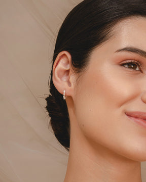 Sterling Silver and Cubic Zirconia Marquise Link Huggie Hoops