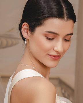 Sterling Silver, Cubic Zirconia and Pearl Elegant Drop Earrings