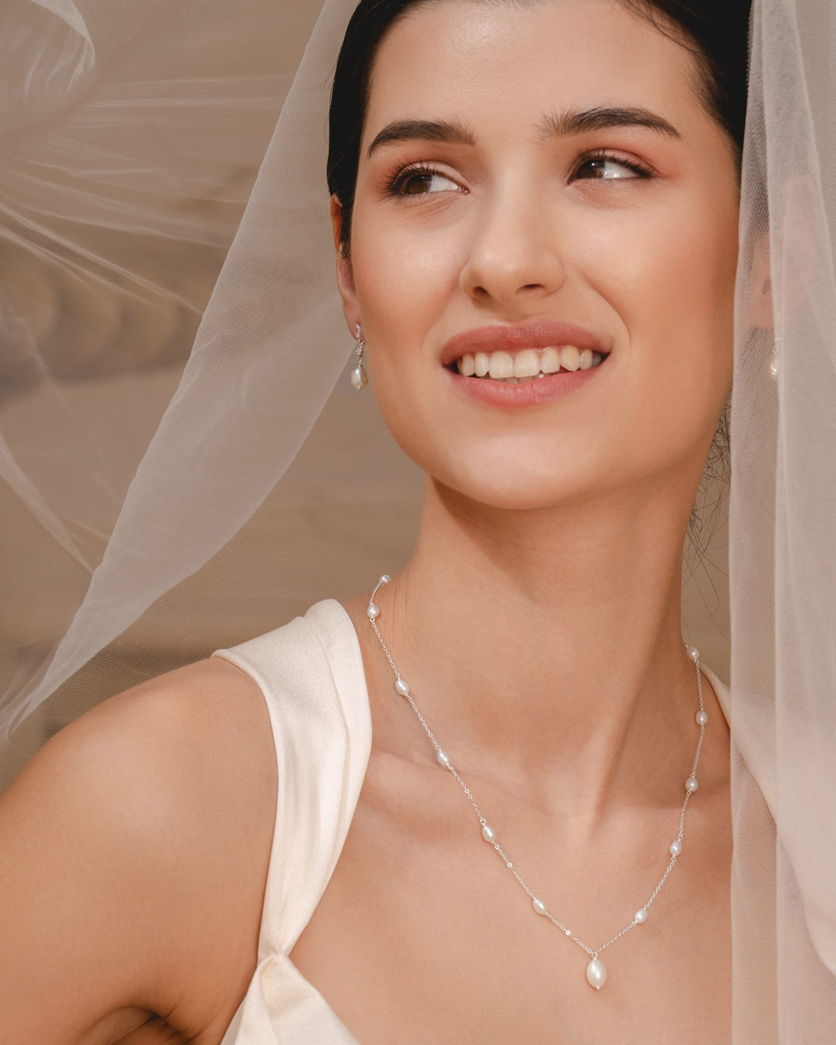 Sterling Silver and Freshwater Pearl Station Necklace with Pearl Pendant