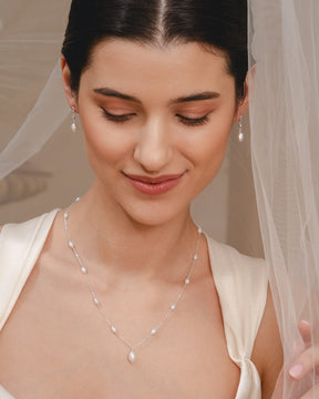Sterling Silver, Cubic Zirconia and Pearl Elegant Drop Earrings