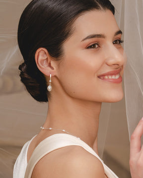 Sterling Silver, Cubic Zirconia and Pearl Hoop Earrings