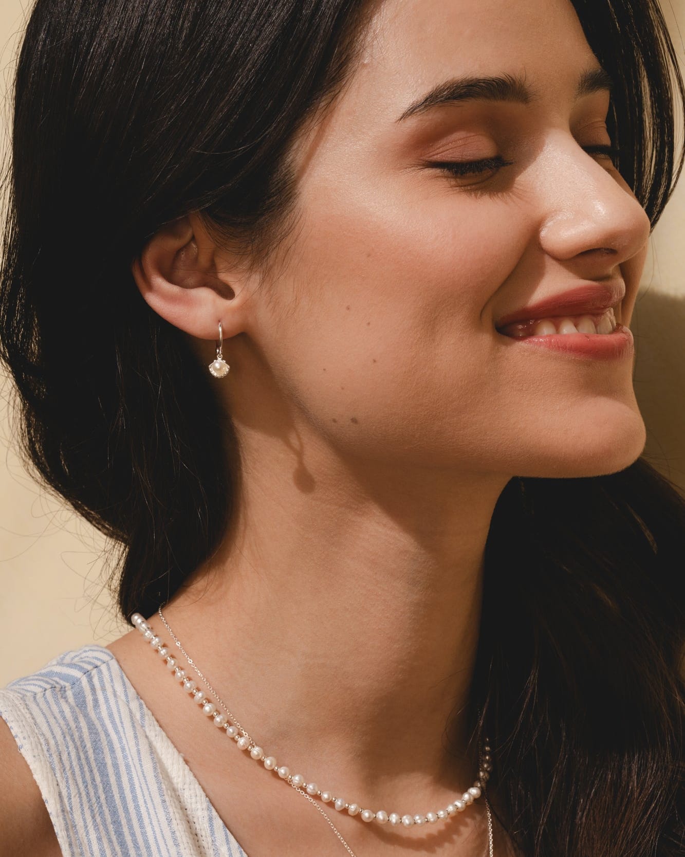 Sterling Silver and Pearl Scallop Charm Hoops