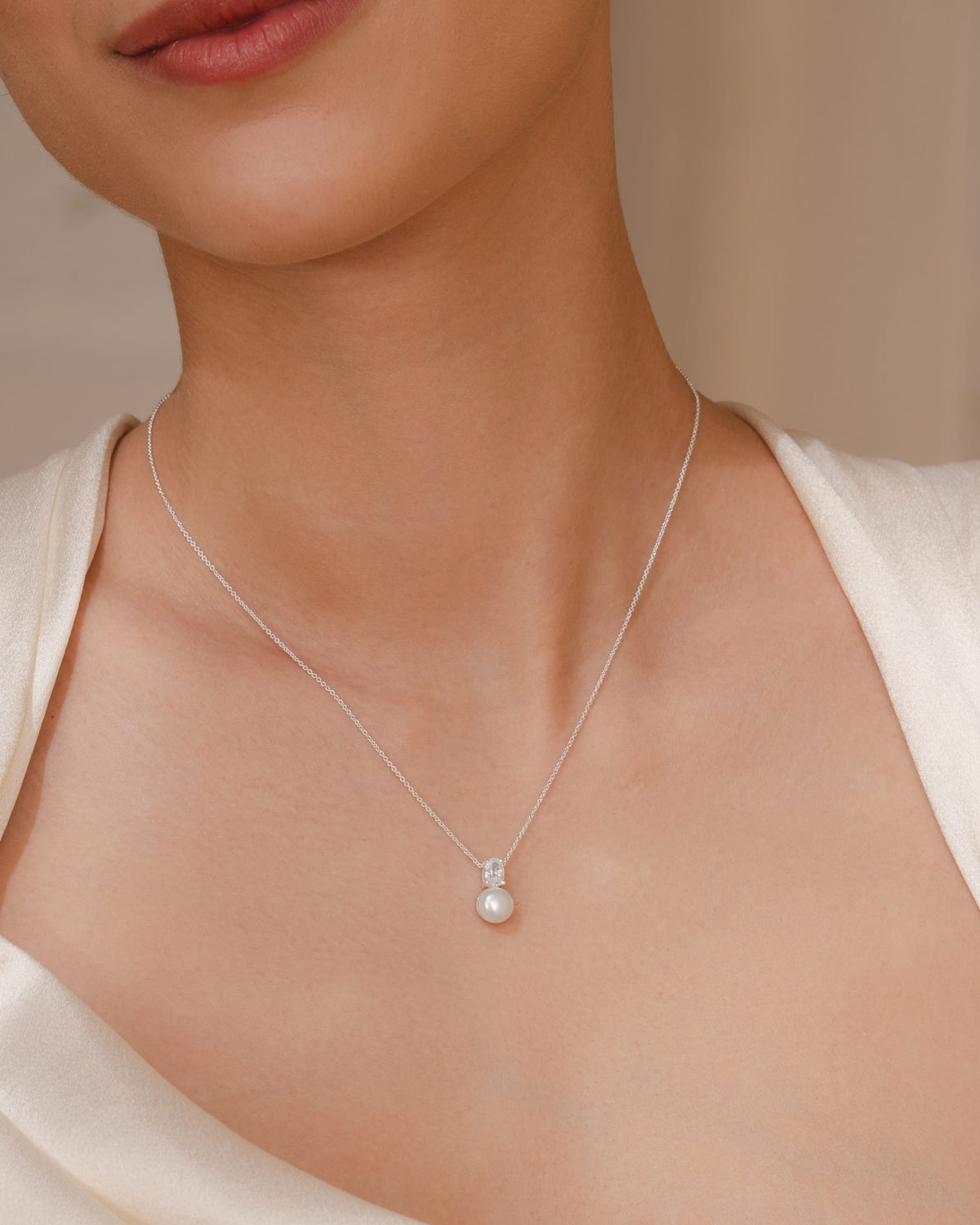 Sterling Silver, Cubic Zirconia and Freshwater Pearl Classic Necklace