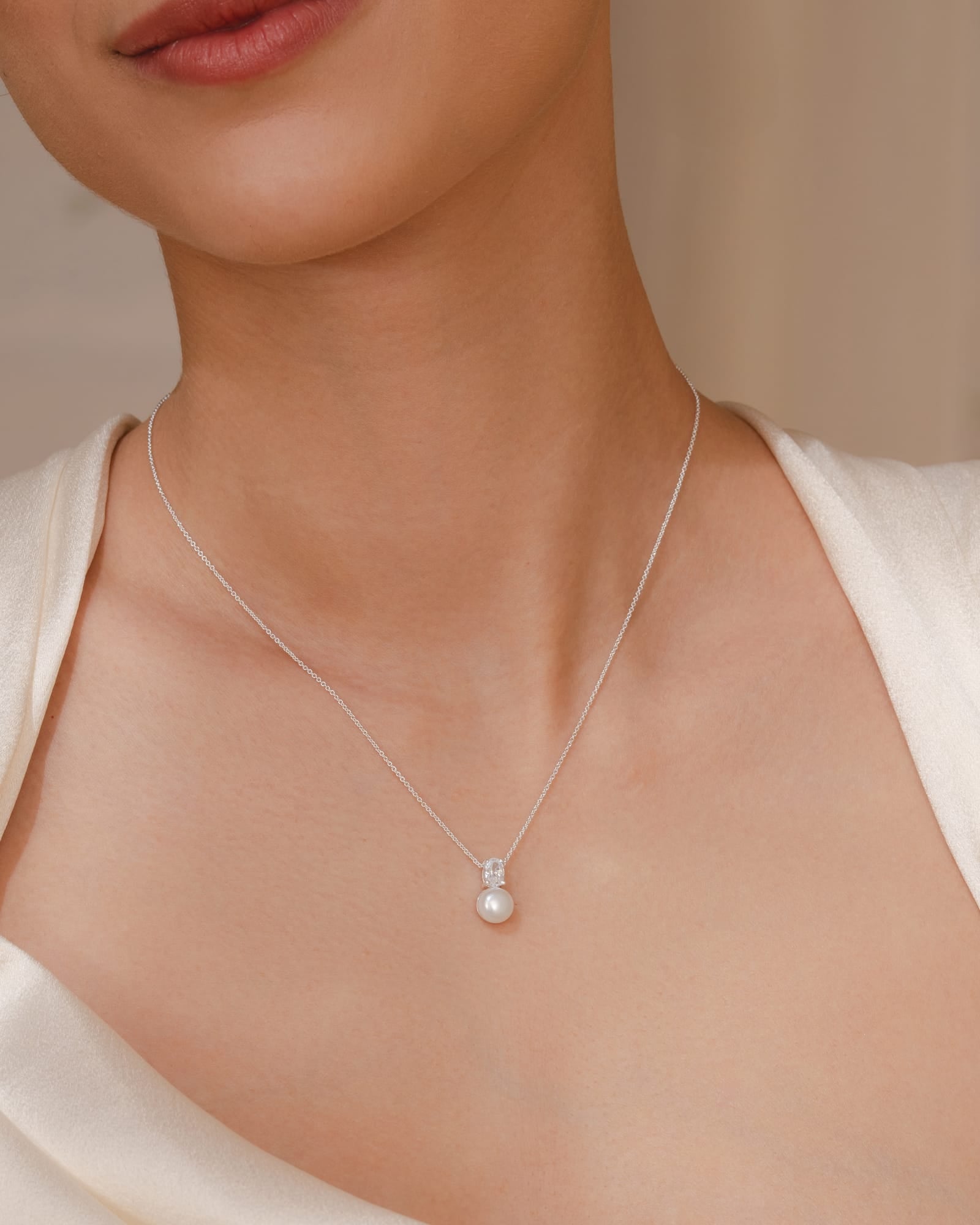 Sterling Silver, Cubic Zirconia and Freshwater Pearl Classic Necklace