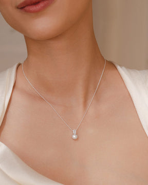 Sterling Silver, Cubic Zirconia and Freshwater Pearl Classic Necklace