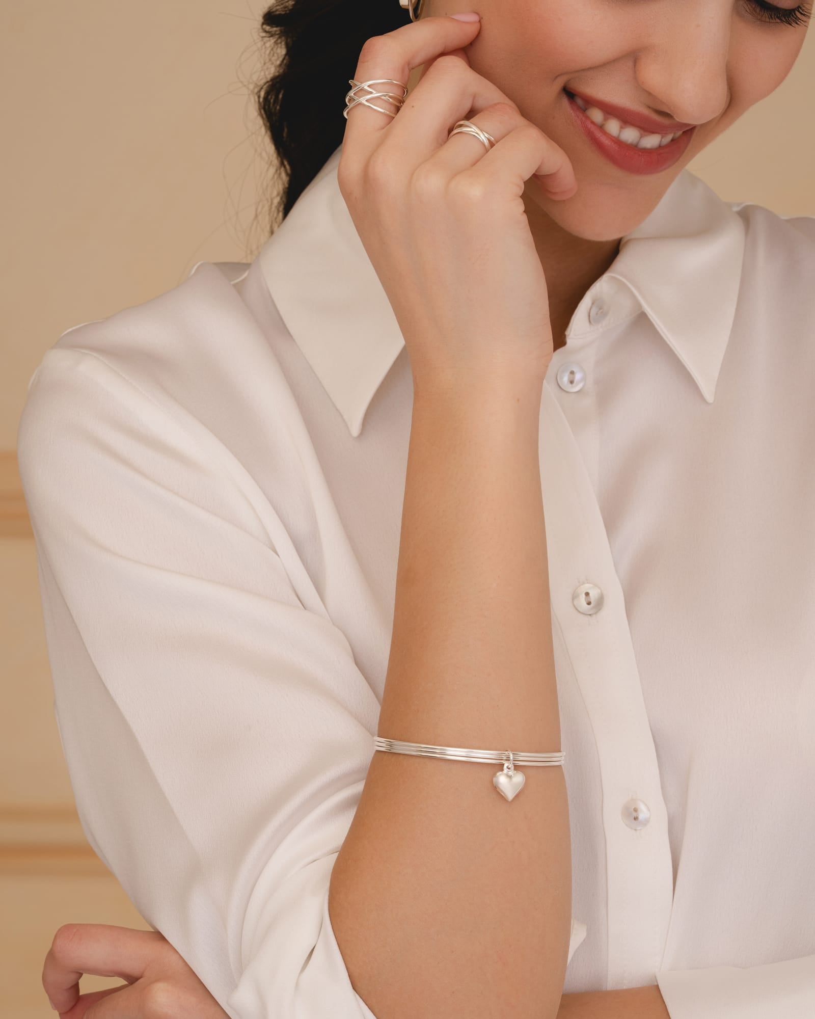 Sterling Silver Russian Wedding Bangle with Heart Charm