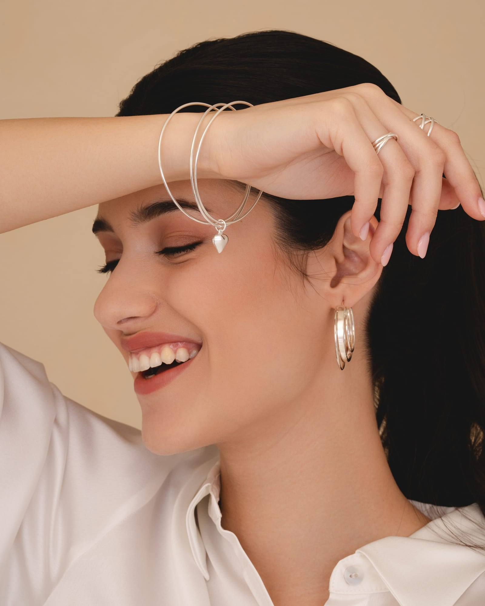 Sterling Silver Russian Wedding Bangle with Heart Charm