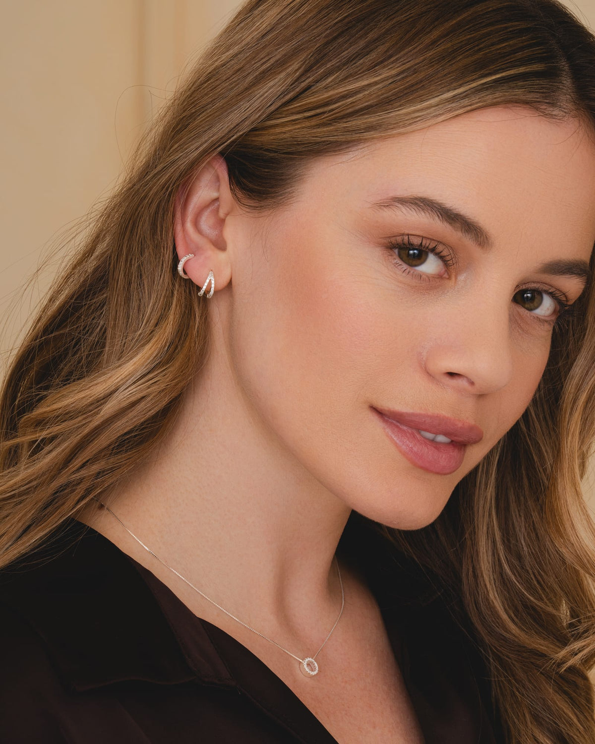 Sterling Silver and Cubic Zirconia Mini Inline Circle Necklace