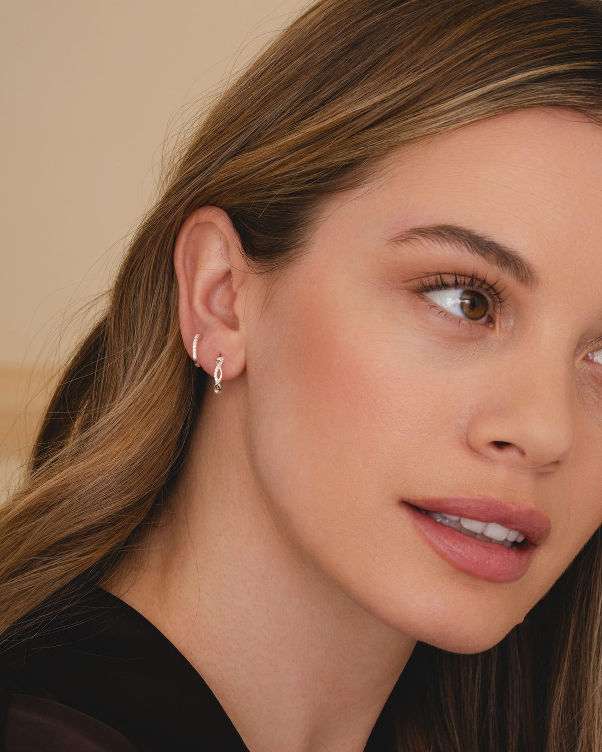 Sterling Silver and Cubic Zirconia Twisted Stud Hoops
