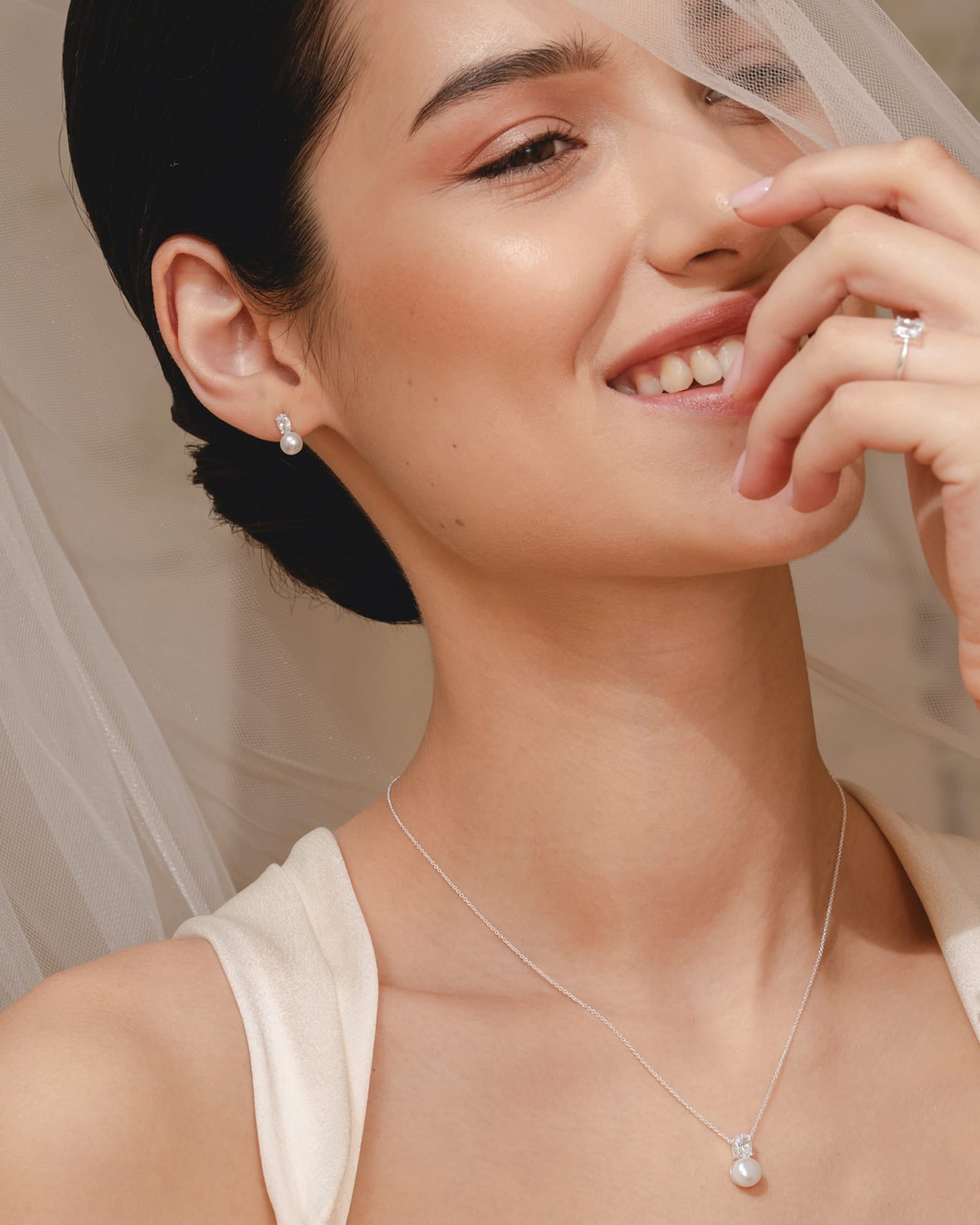 Sterling Silver, Cubic Zirconia and Freshwater Pearl Classic Necklace