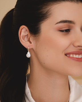 Sterling Silver and Pearl Clam Charm Huggie Hoops