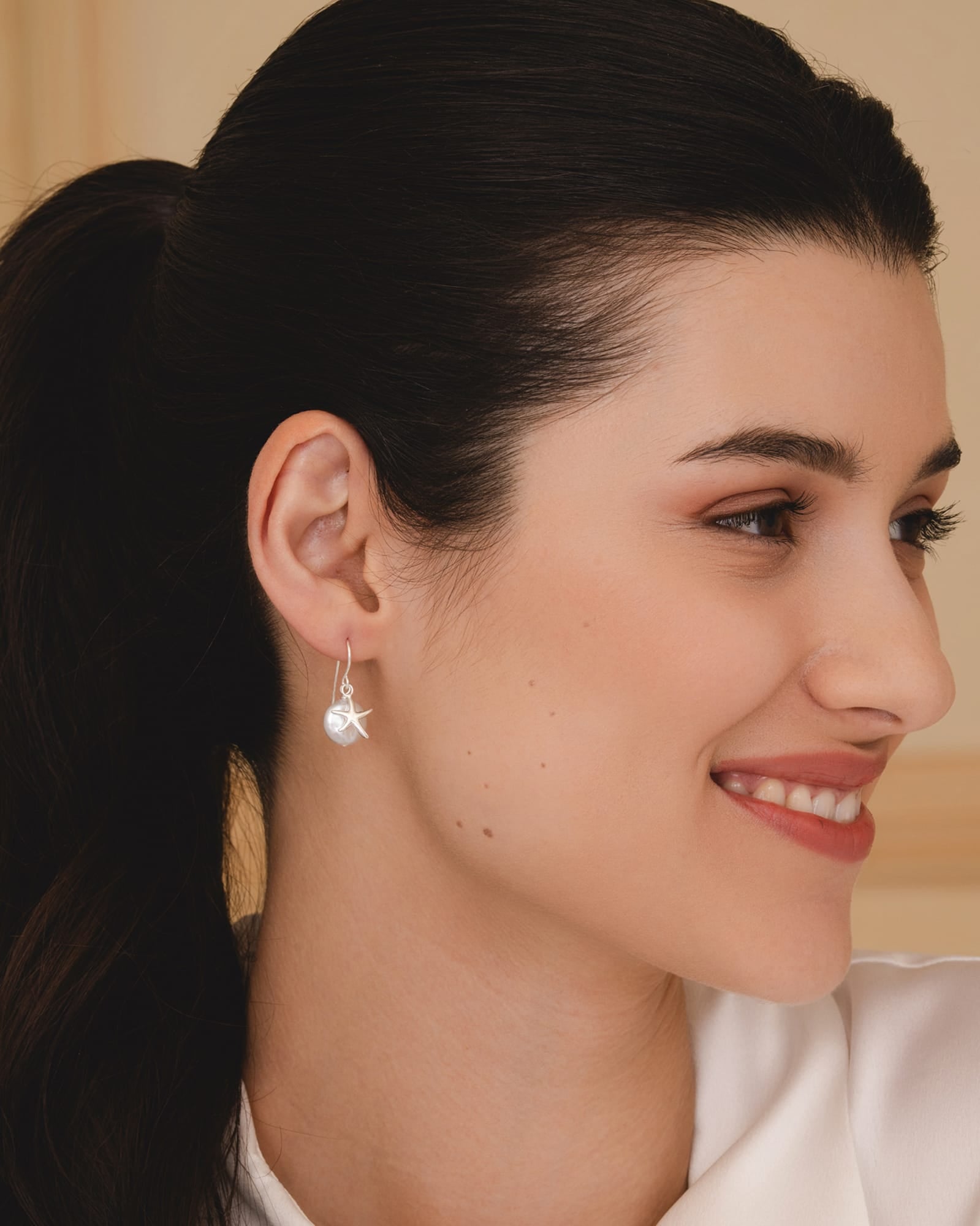 Sterling Silver and Pearl Starfish Charm Drop Earrings