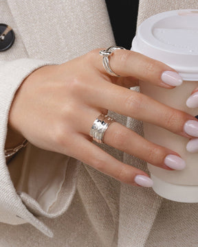 Sterling Silver Three Band Hammered Spinner Ring