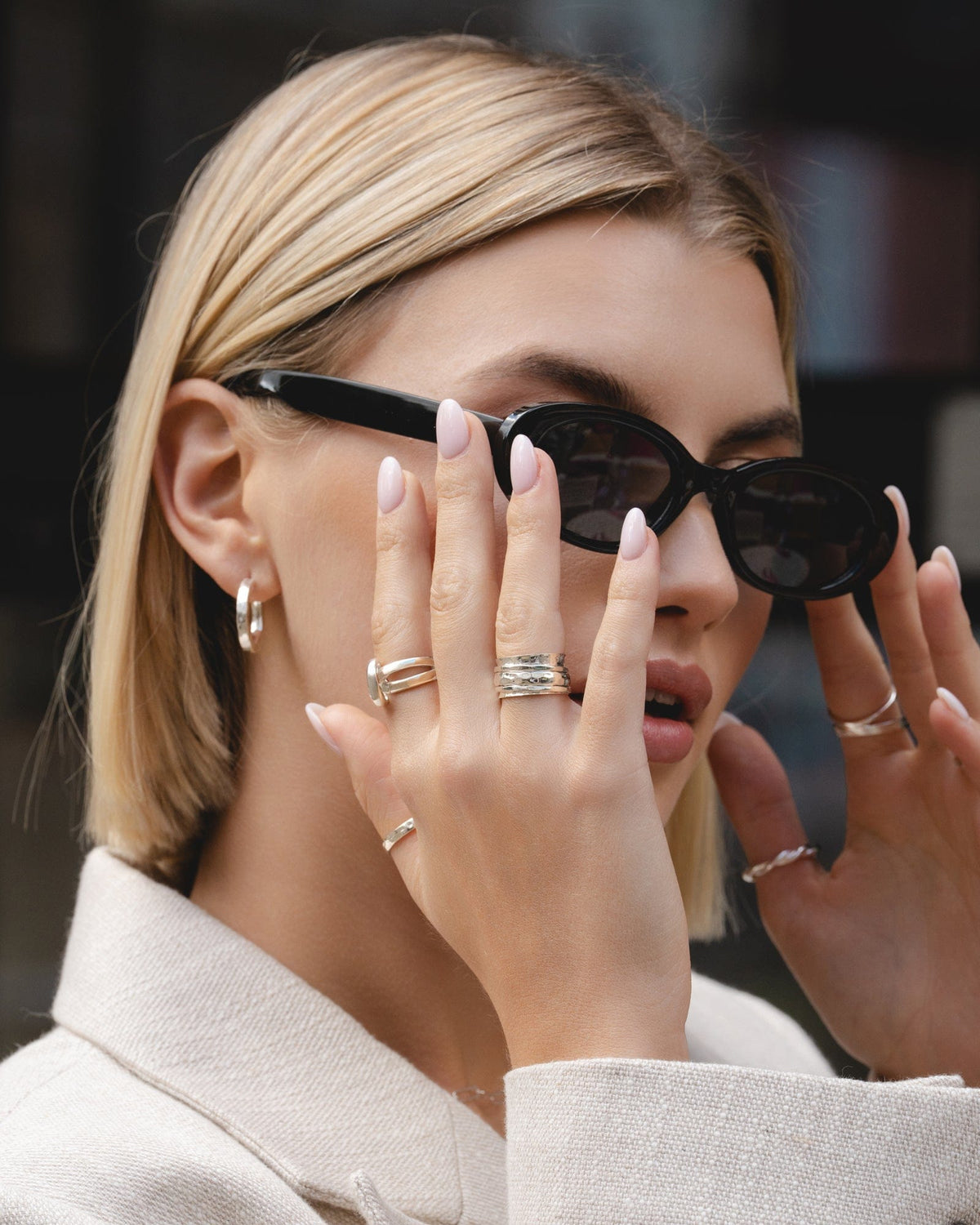 Sterling Silver Three Band Hammered Spinner Ring