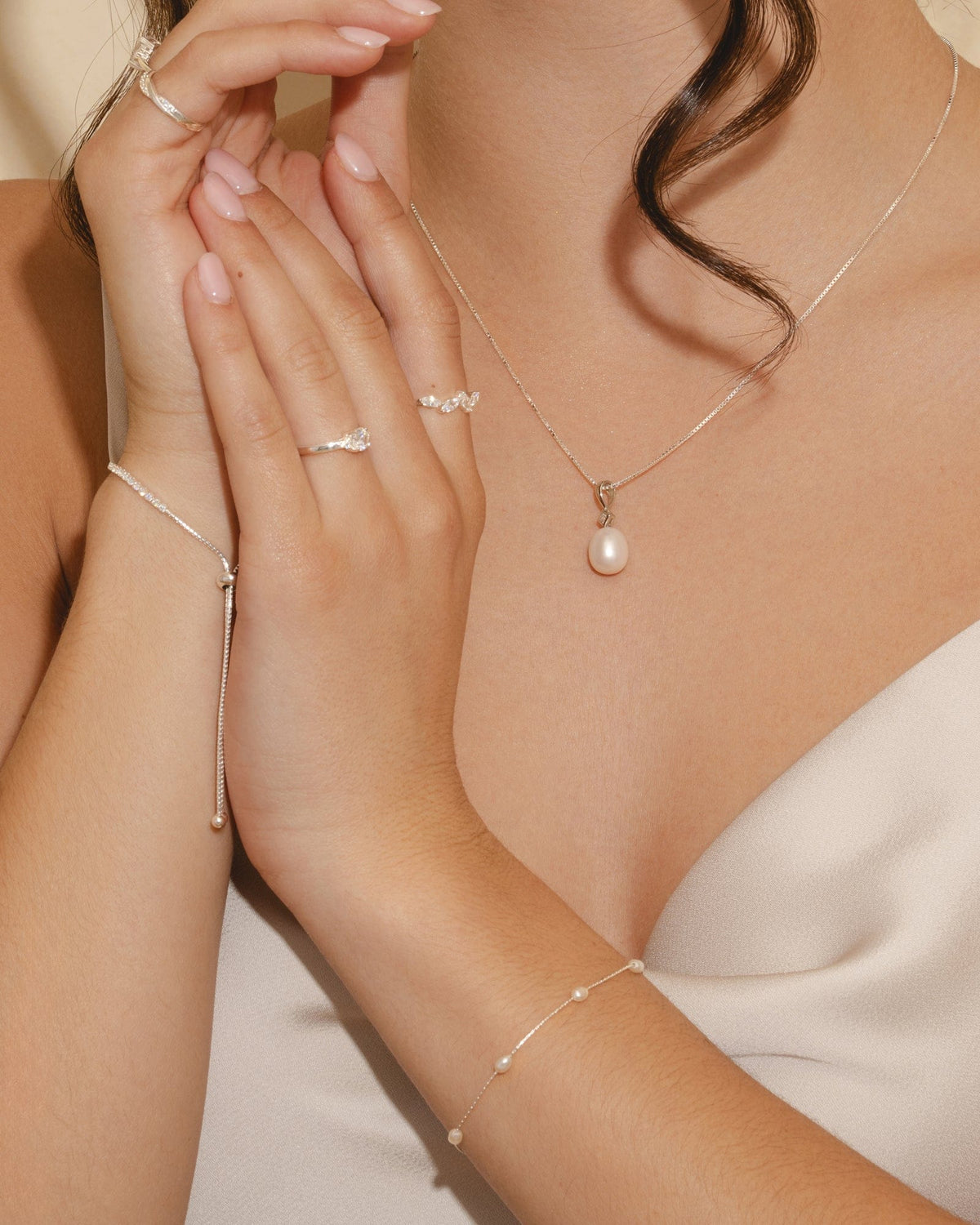 Sterling Silver Delicate Pearl Station Bracelet