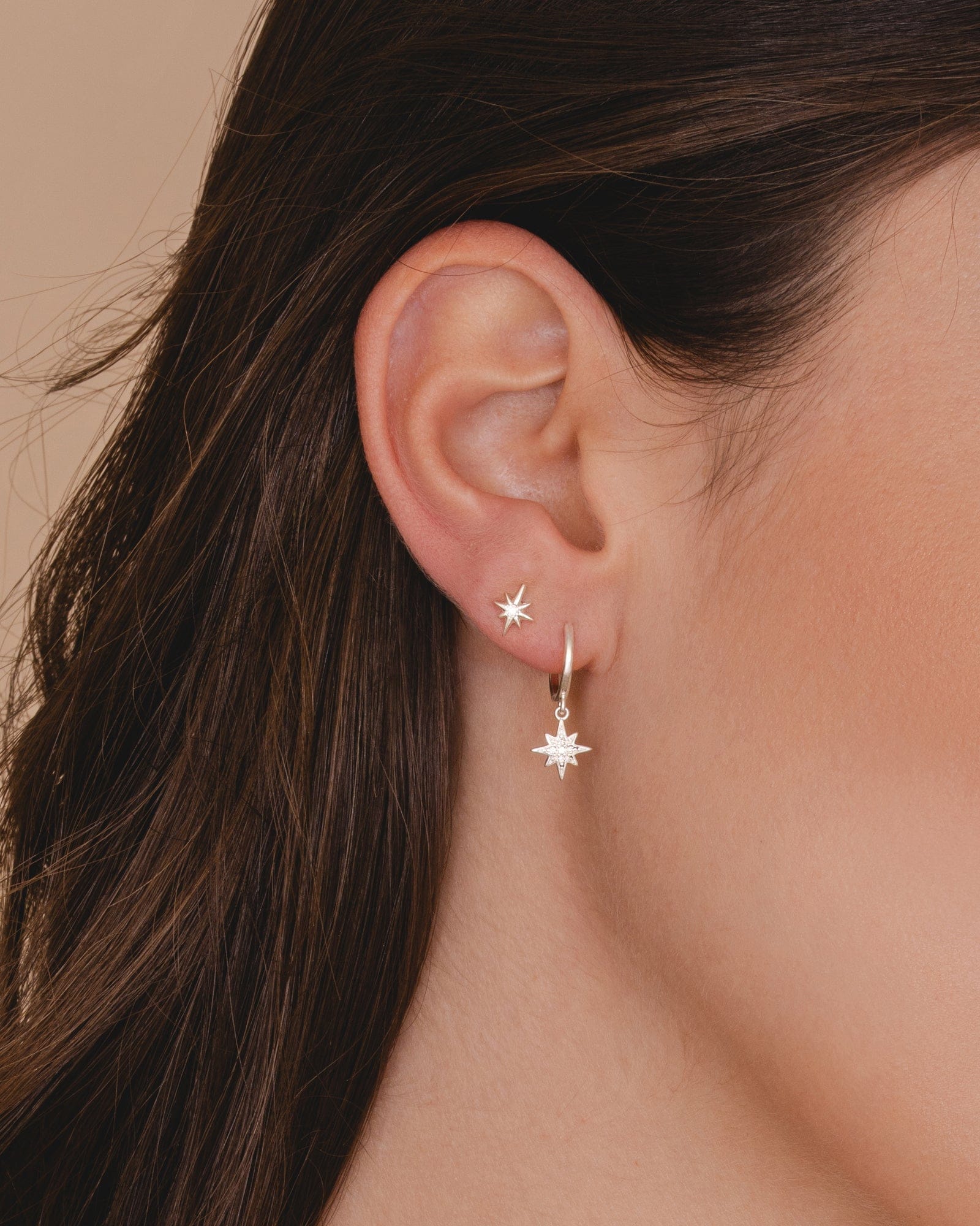 Sterling Silver and Cubic Zirconia North Star Studs