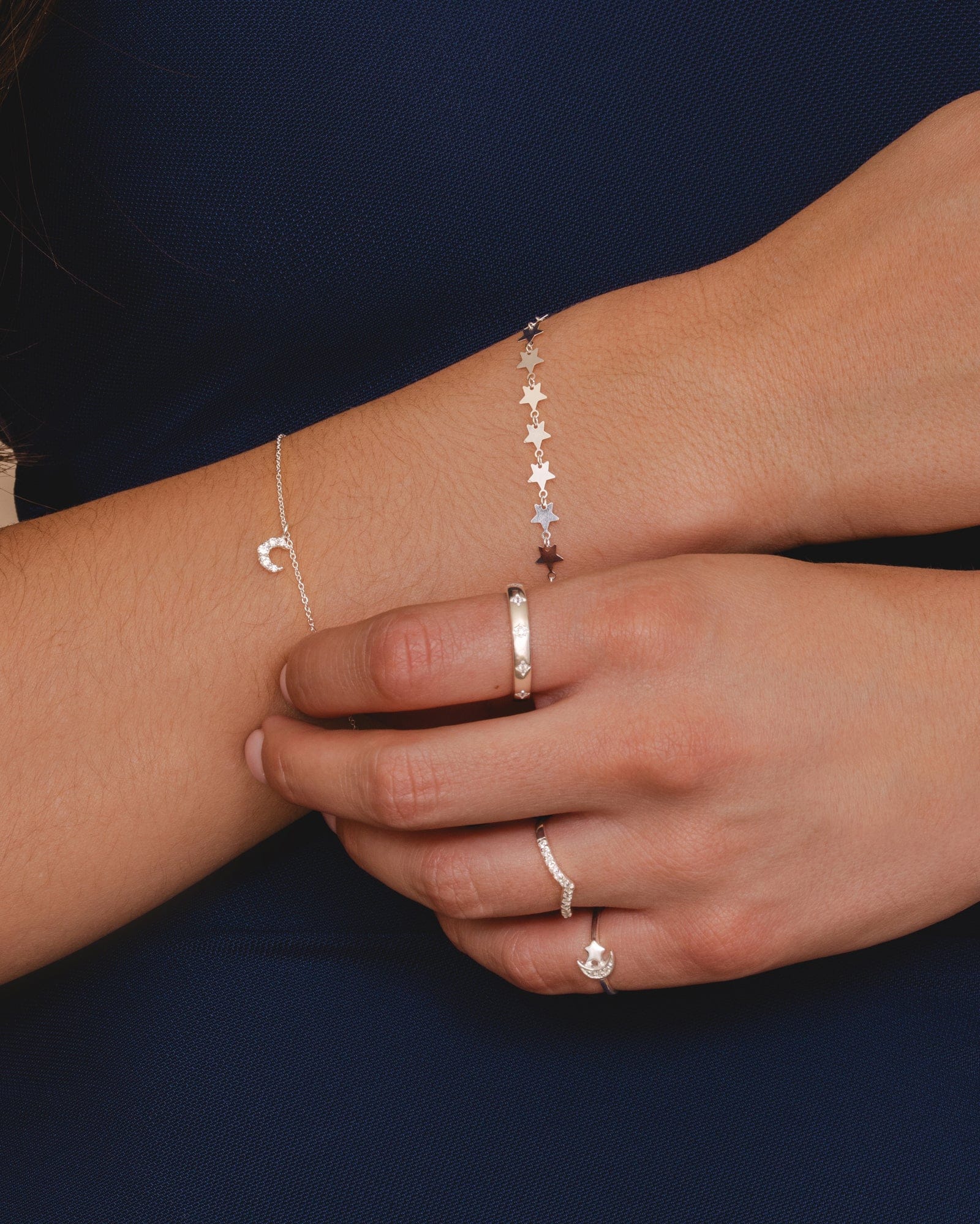 Sterling Silver Flat Star Link Bracelet