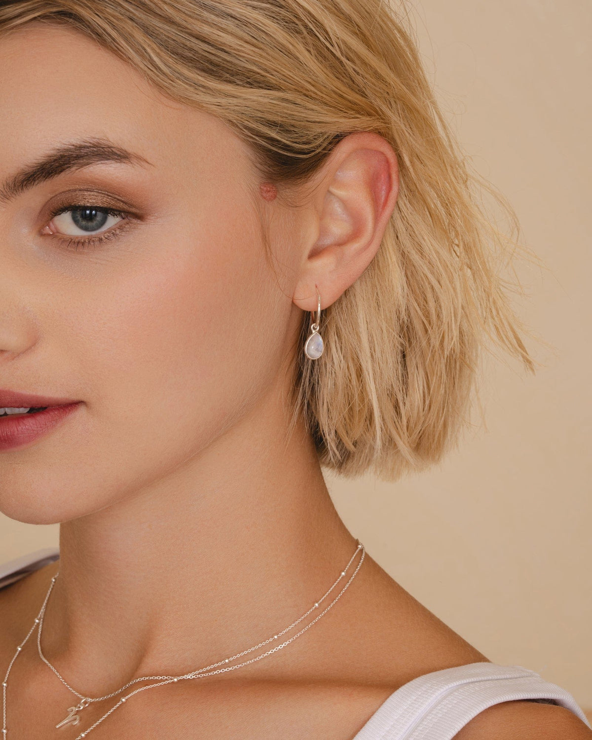 Sterling Silver Hoops with Gemstone Charm