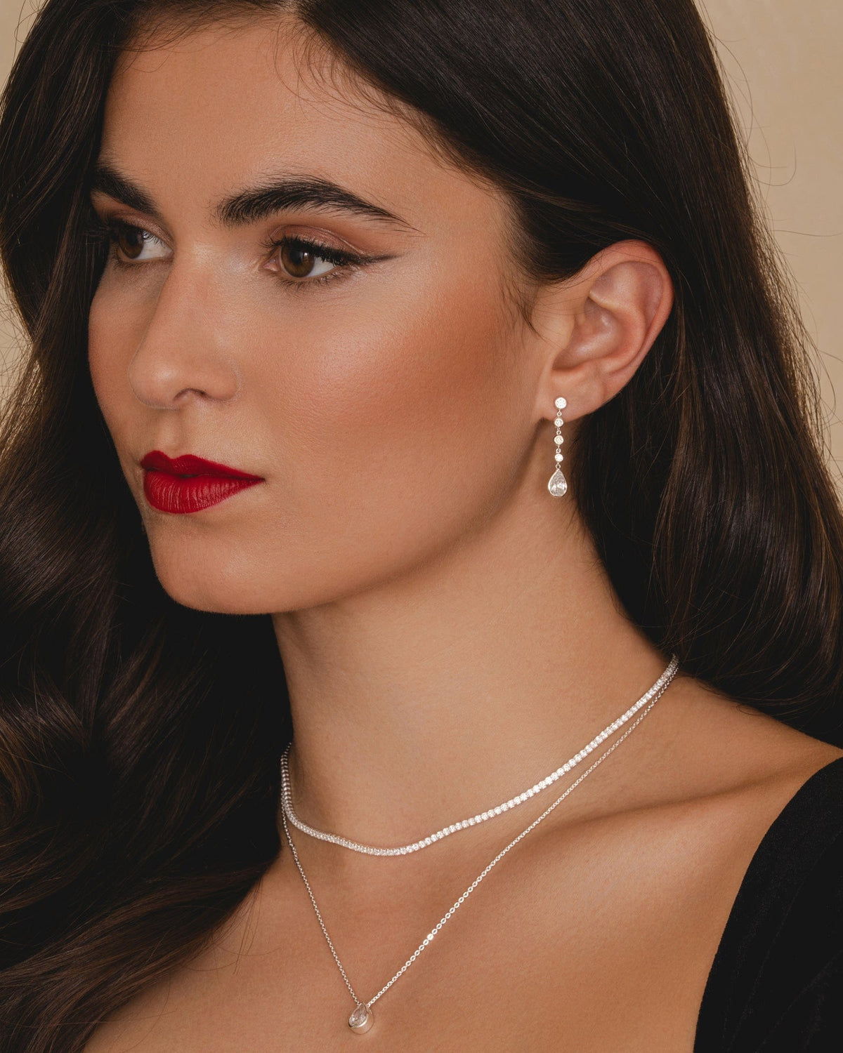 Sterling Silver and Cubic Zirconia Teardrop Inline Pendant