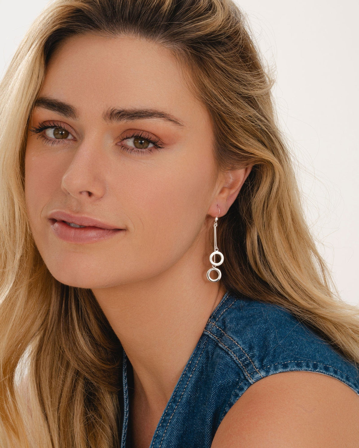 Sterling Silver Double Circle Drop Earrings