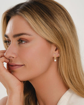 Gold Plated Paperlink Drop Earring with Faux Pearl Charm