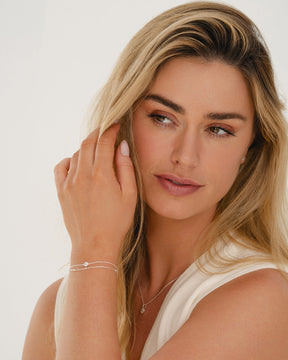 Sterling Silver Simple Cubic Zirconia Layered Chain Bracelet