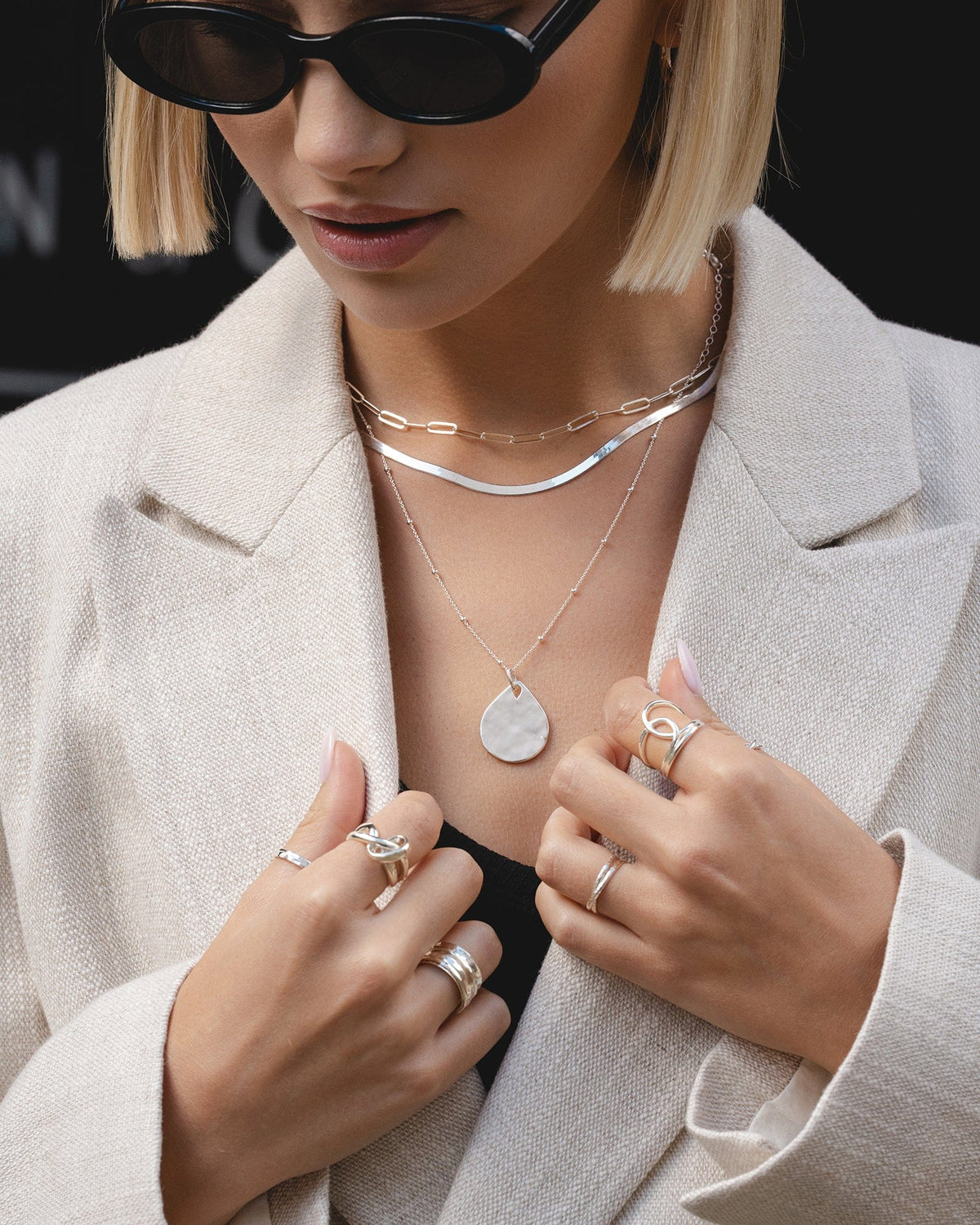 Sterling Silver Large Hammered Teardrop Pendant