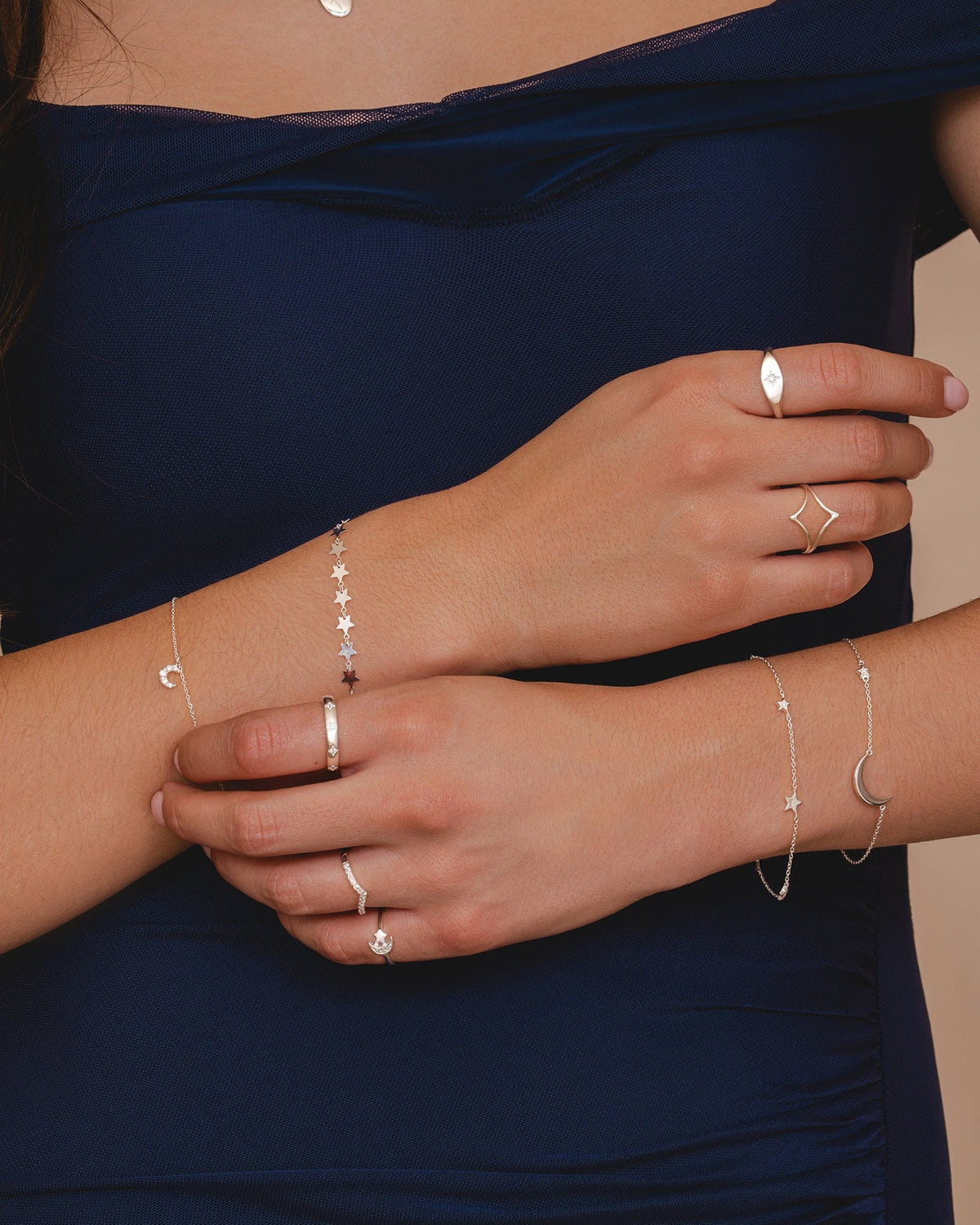 Sterling Silver Flat Star Link Bracelet