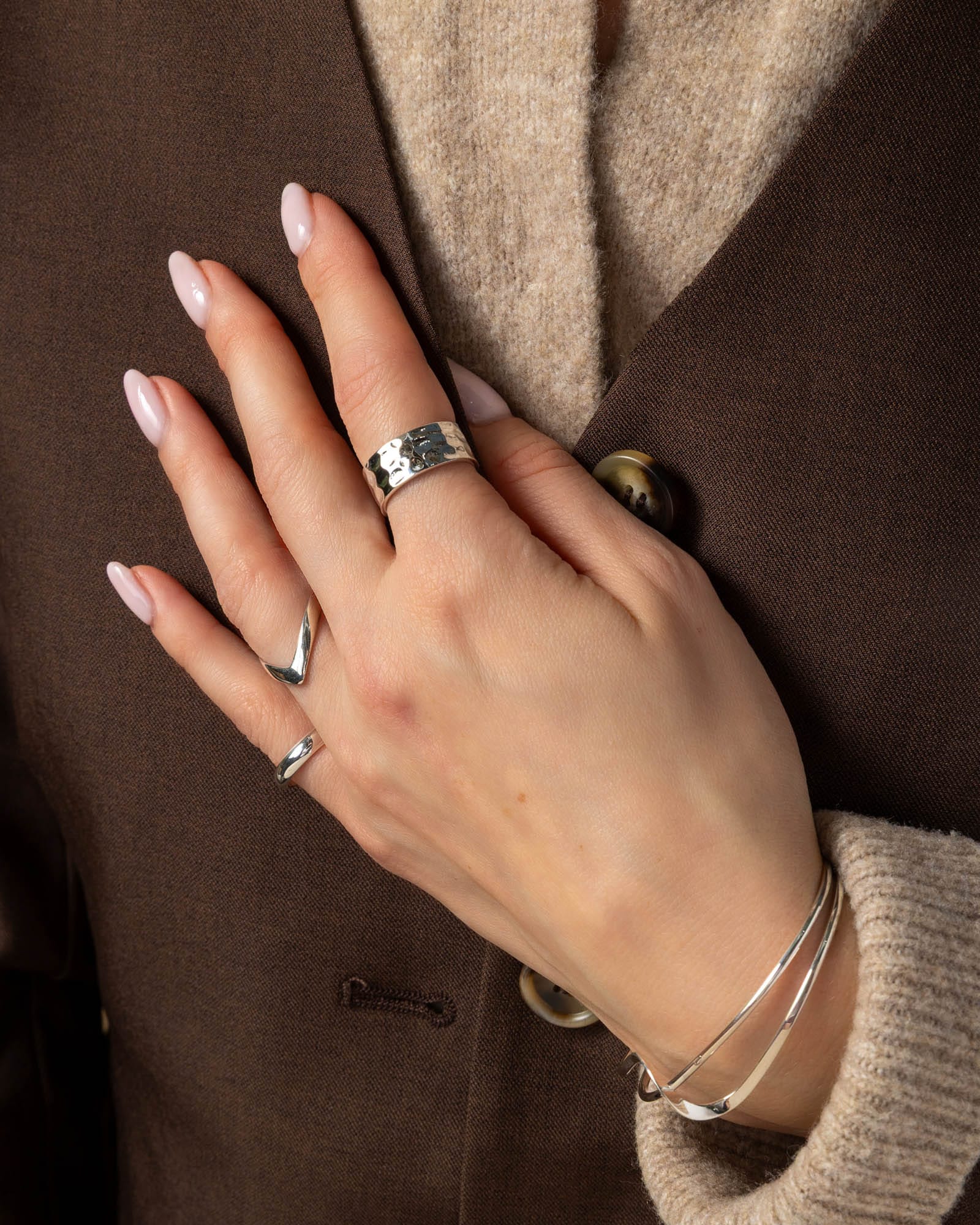 8mm Hammered Sterling Silver Band Ring