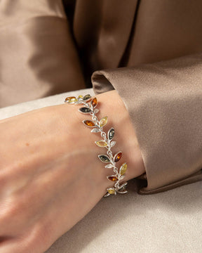 Sterling Silver and Mixed Amber Leaves Bracelet