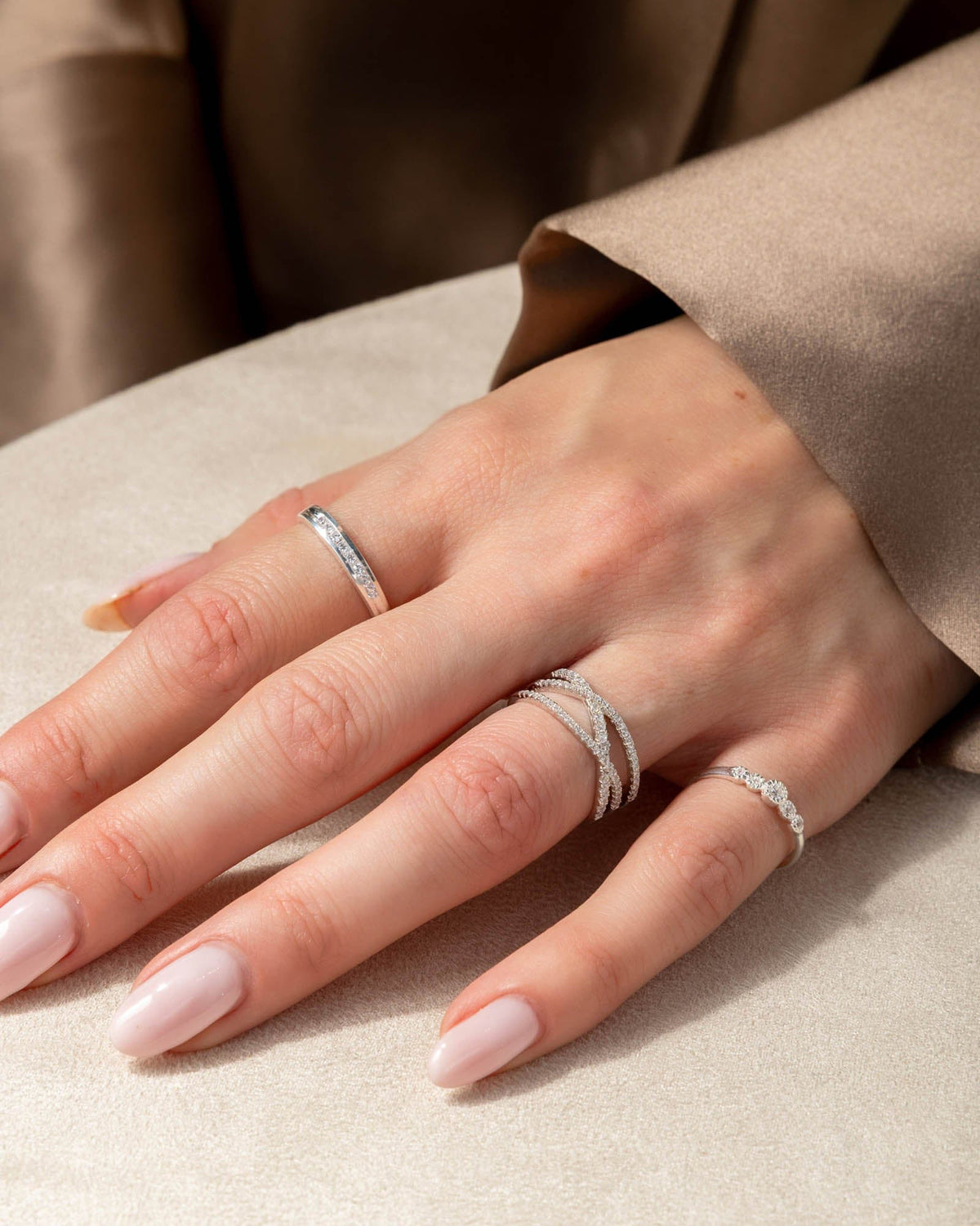 Sterling Silver Band With Cubic Zirconia Inlay