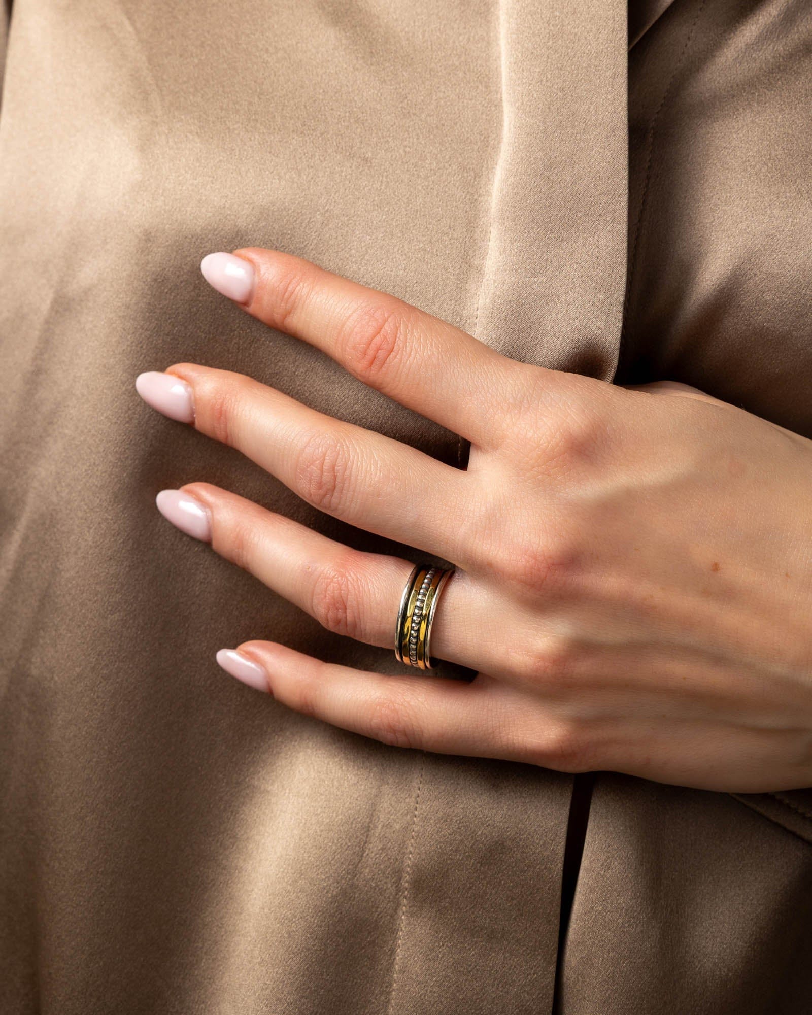 Sterling Silver and Gold Plate Dotted Band Spinning Ring