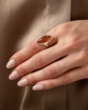 Sterling Silver and Amber Marquise Style Ring