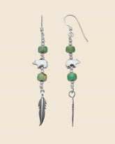 Sterling Silver and Gemstone Bear and Feather Drop Earrings