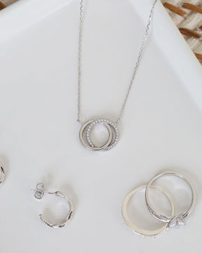 Sterling Silver and Cubic Zirconia Contrasting Circles Necklace