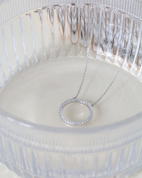 Sterling Silver Pave Circle Necklace