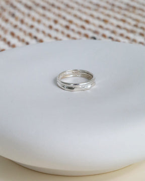 Sterling Silver Hammered and Plain Stacked Ring