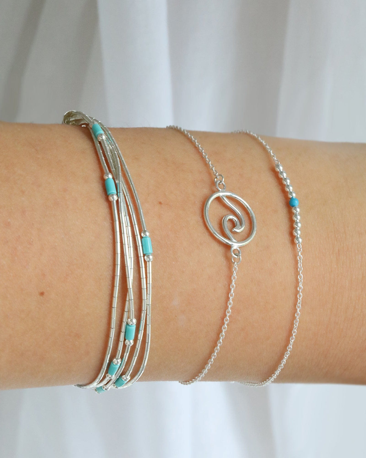 5 Strand Liquid Silver and Turquoise Bracelet