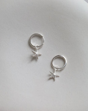 Sterling Silver Starfish Charm Hoops