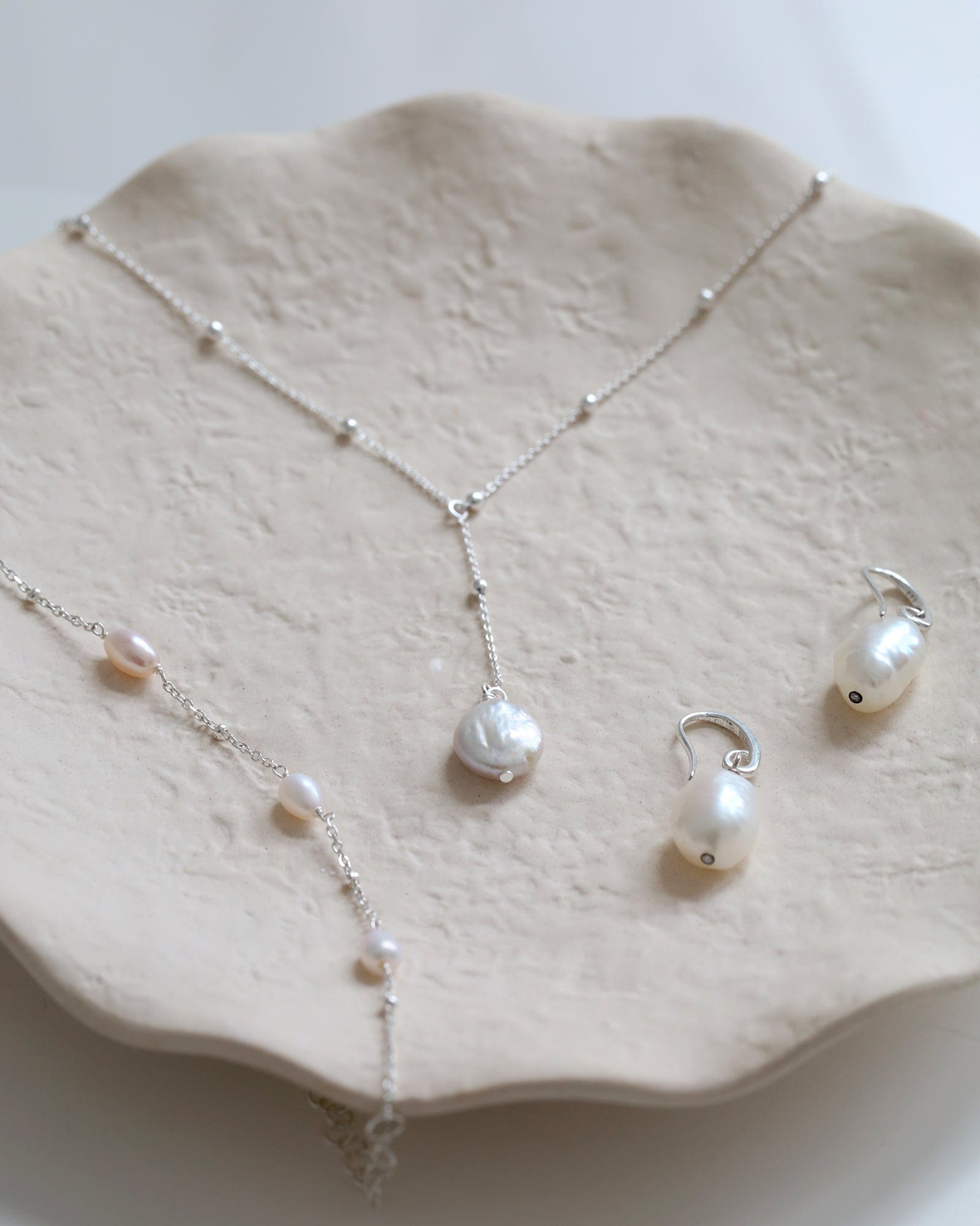 Sterling Silver Bobble Necklace with Coin Pearl Pendant