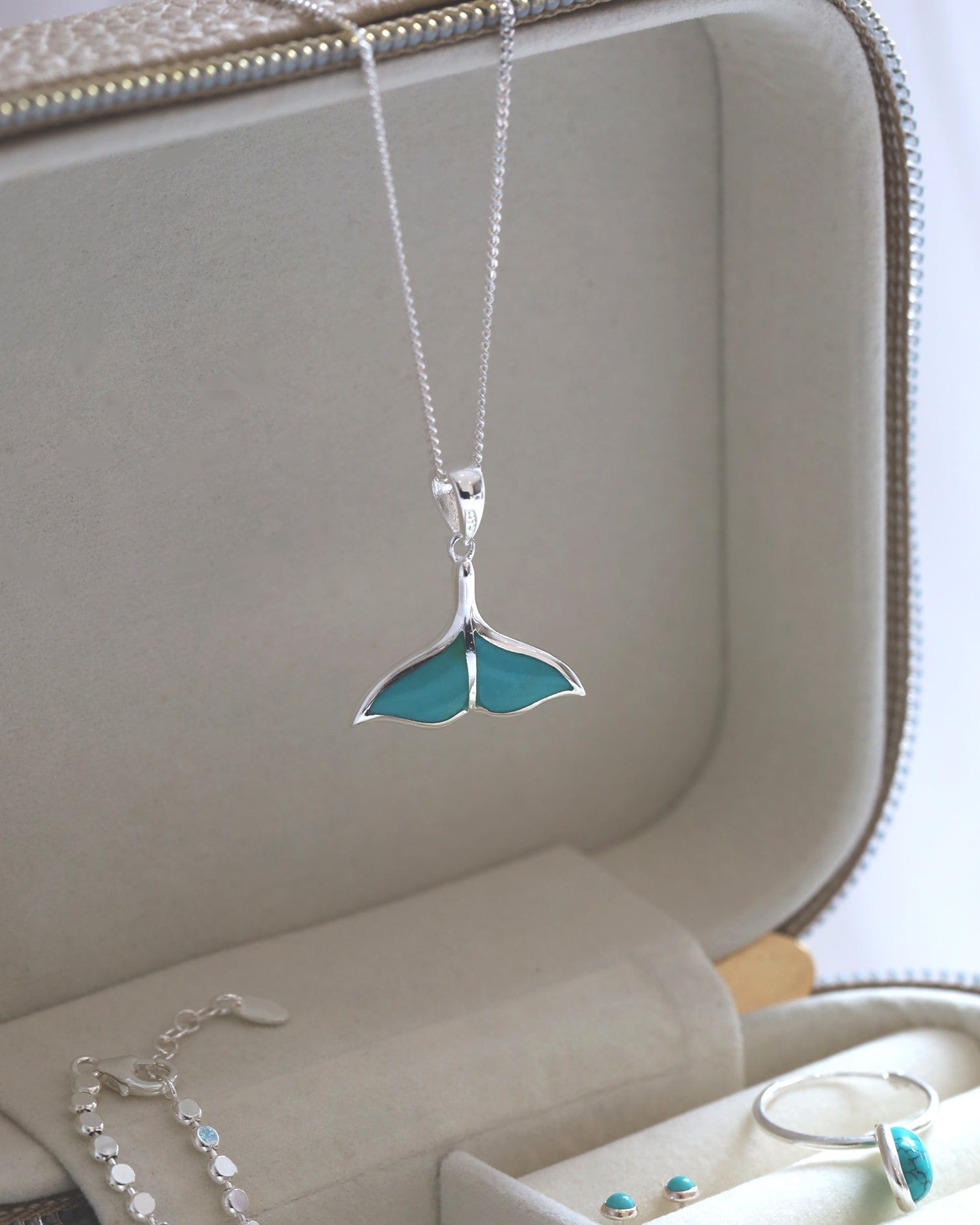 Sterling Silver and Turquoise Whale Tail Pendant