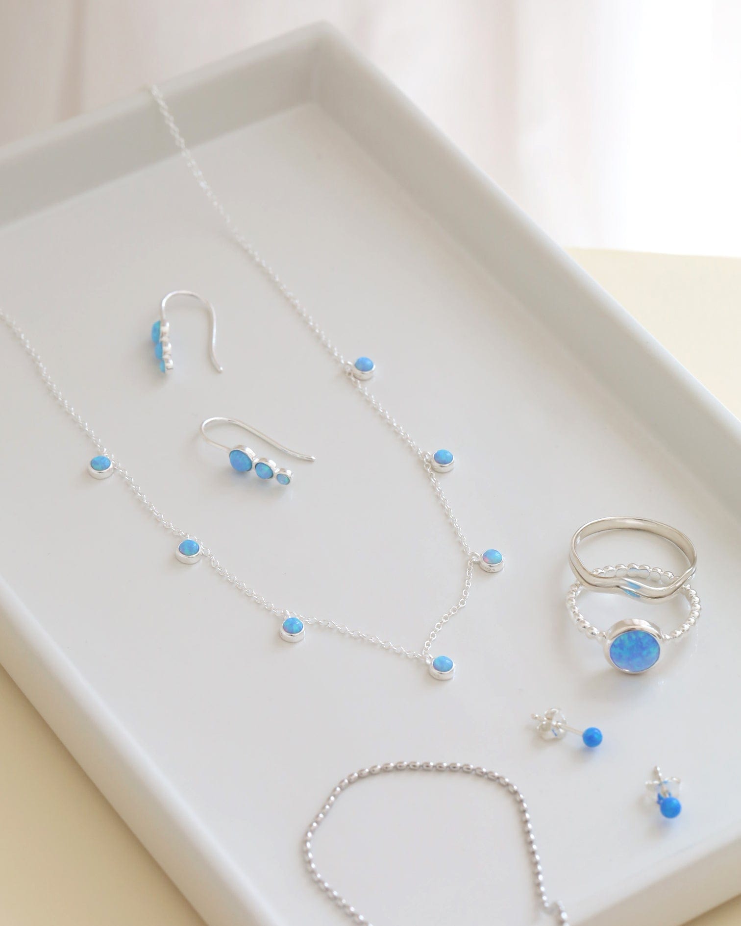 Sterling Silver and Blue Opal Charms Necklace