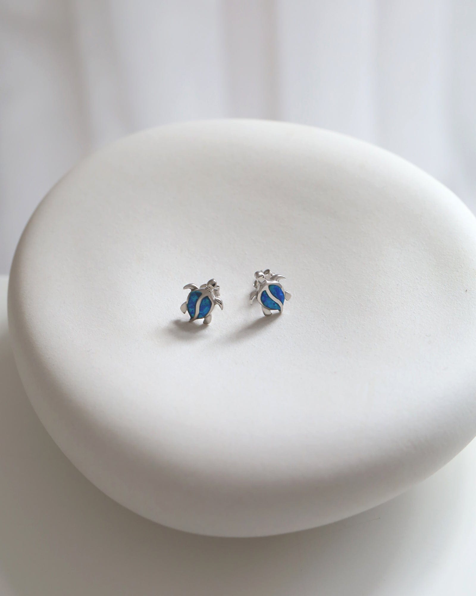 Sterling Silver and Blue Opal Turtle Studs
