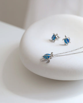 Sterling Silver and Blue Opal Turtle Necklace