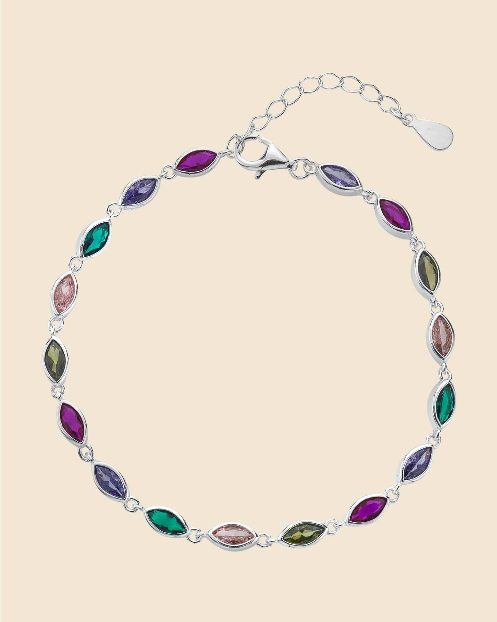 Sterling Silver and Cubic Zirconia Pastel Marquise Bracelet